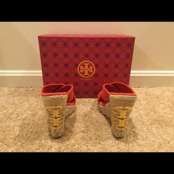 TORY BURCH Orange Espadrille Size 7.5 Wedges - Picture 4 of 7